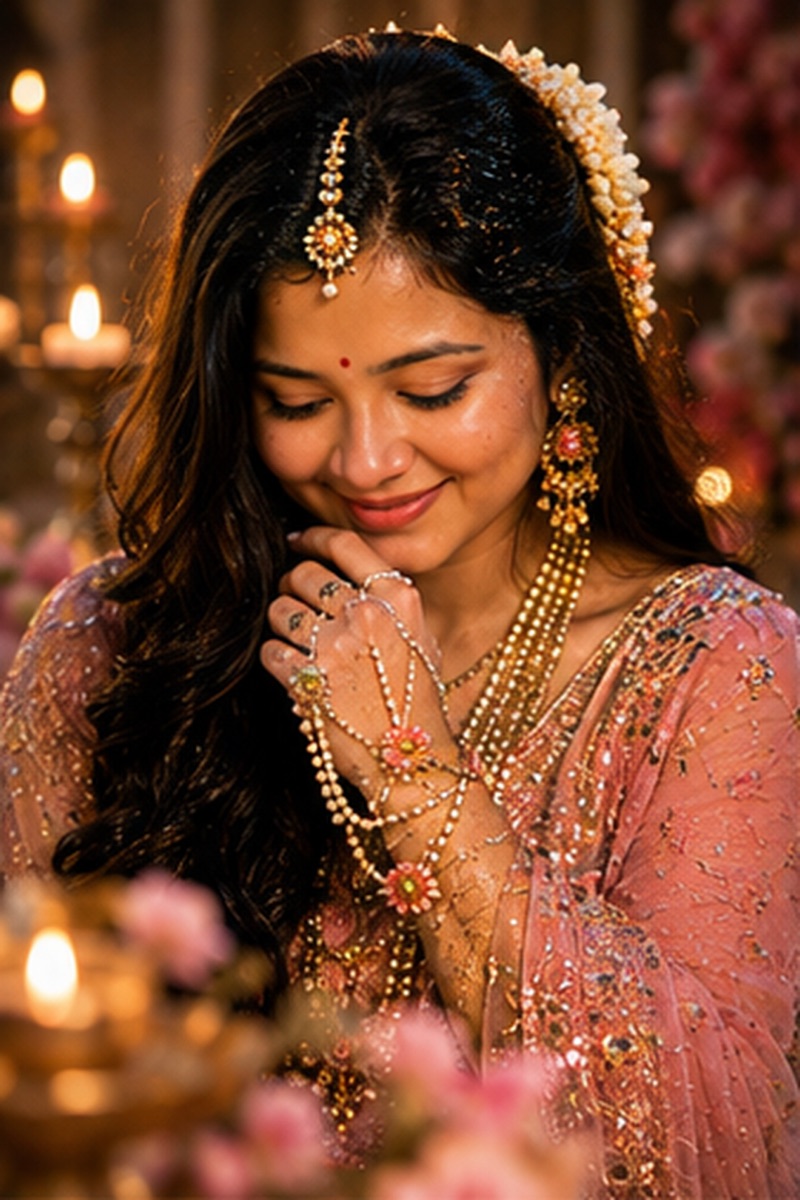 Radha–Janmashtami portrait in warm candlelight