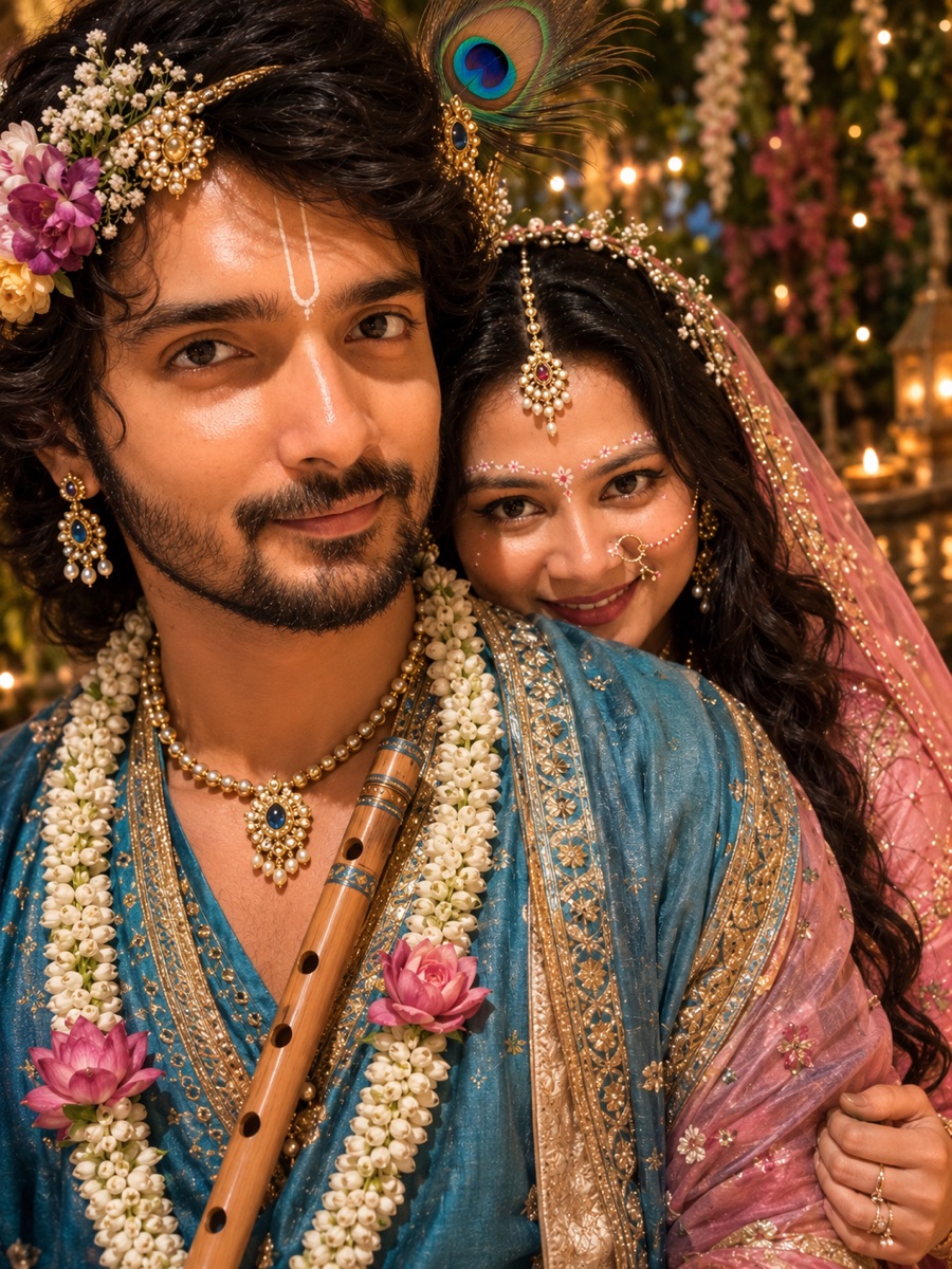The generated Radha and Krishna portrait